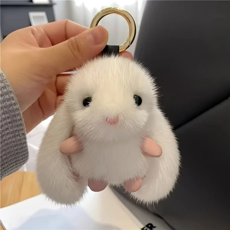 1pc Trendy Plush Rabbit White Keychain for Woman with Cute Charm Soft Toy Decorative Accessory for Bags New Year Gift Body Kit