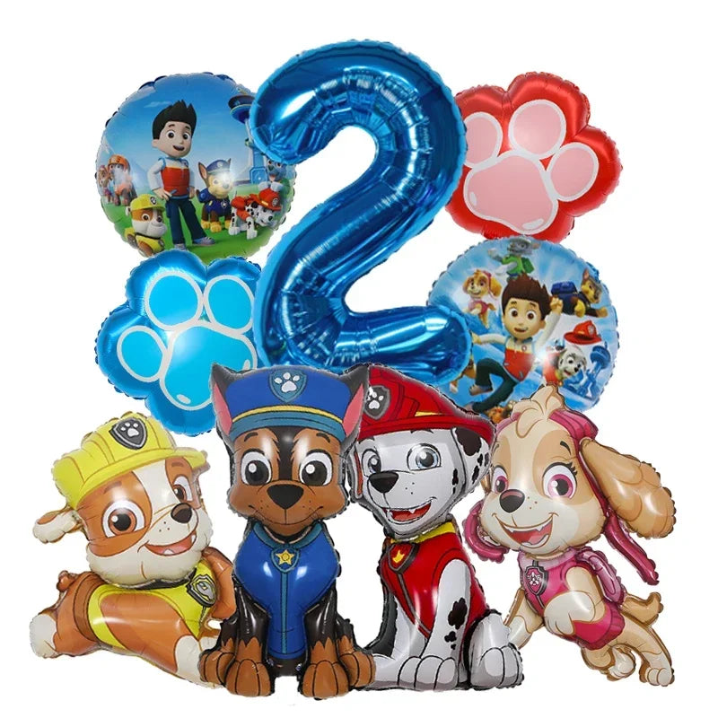 9pcs Cartoon Paw Patrol Foil Balloon Digital Number Supplies Rescue Dog Childrens Birthday Party Decoration Baby Gift Chase Skye