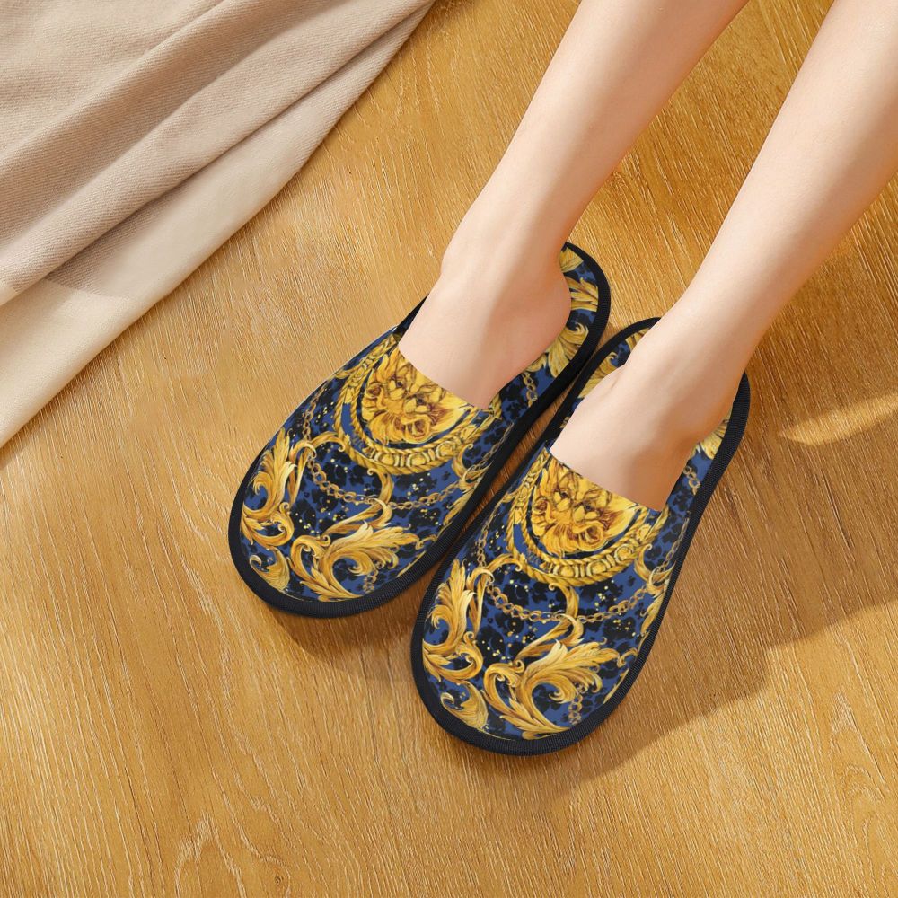 Custom Vintage Baroque Prints Greek Ornament Golden Meander Meandros Soft Scuff Memory Foam Slippers Women Hotel House Shoes