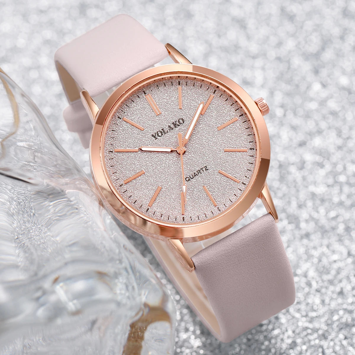 2PCS/Set Fashion Women Quartz Watch Casual Leather Strap Ladies Wrist Watches Heart Bracelet Set Reloj Mujer (Without Box)