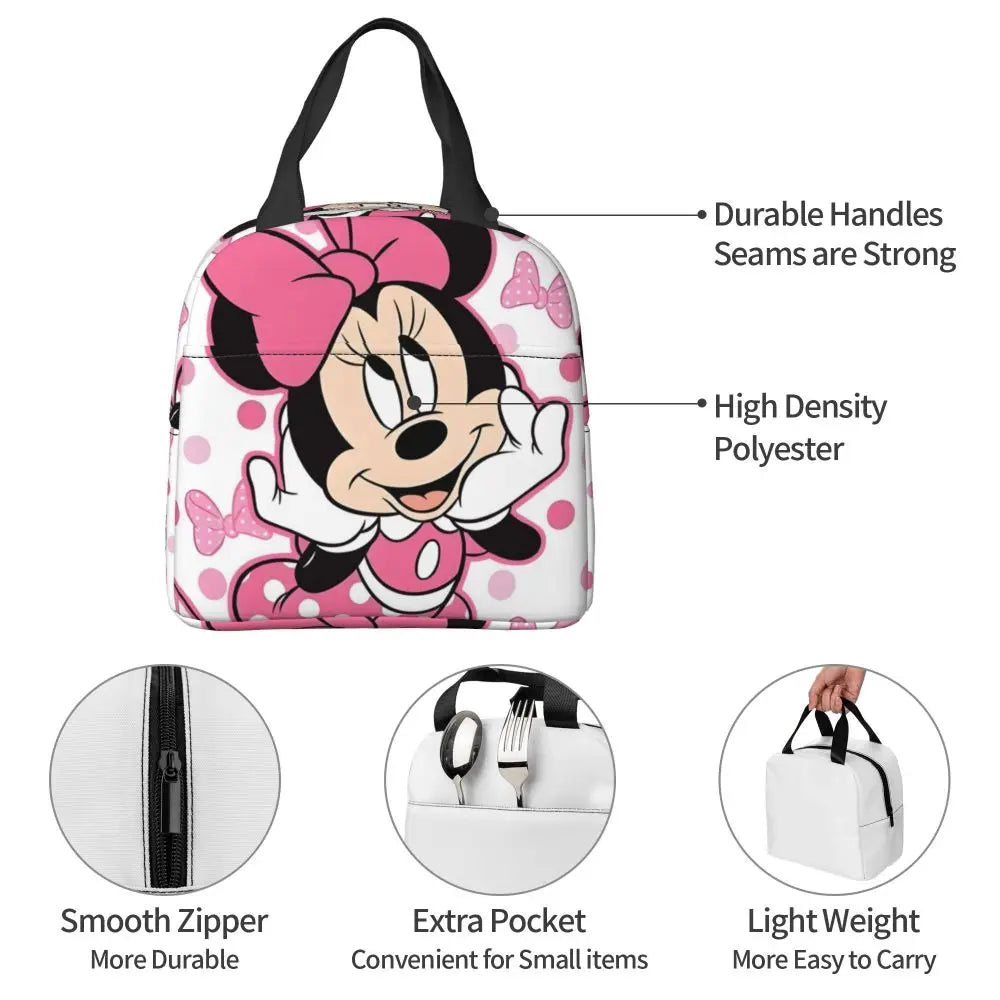 Custom Mickey Pink Minnie Mouse Lunch Bag Women Creative Design Cooler Warm Insulated Lunch Box for Kids School