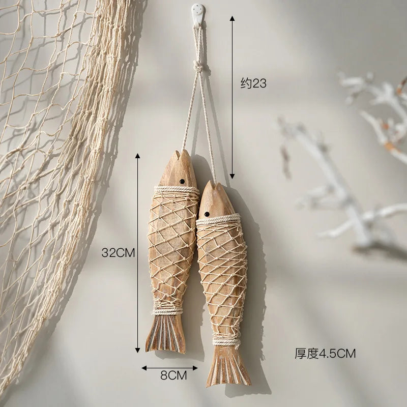 2pcs/set Hanging Wooden Blue Nautical Fish Beach Theme Decor for Home Mediterranean Style Decoration Wall Decoration