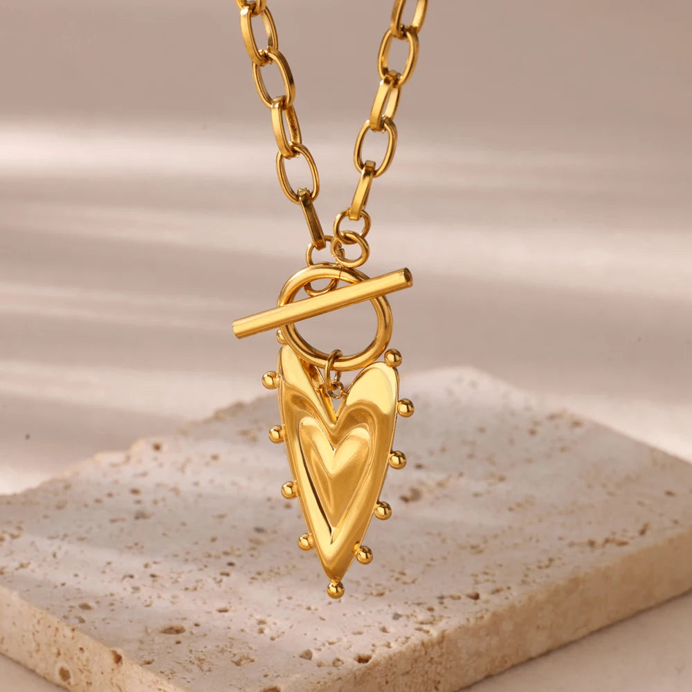 316L Stainless Steel Multilayer Heart Necklace For Women Girls Goth Gold Color Clavicle Chain Charm Choker Jewelry Birthday Gift