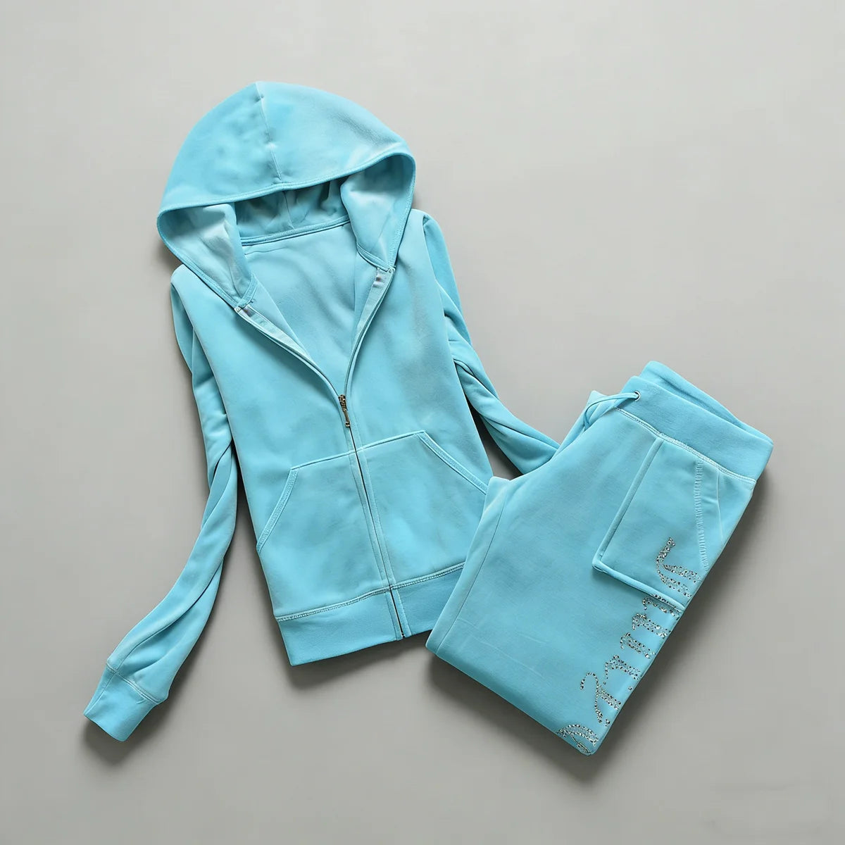 Y2K Women's Velvet Tracksuit 2 Piece Set Rhinestone Crown Print Hoodie + Straight Pants Slim Fit Loungewear Multiple Colors