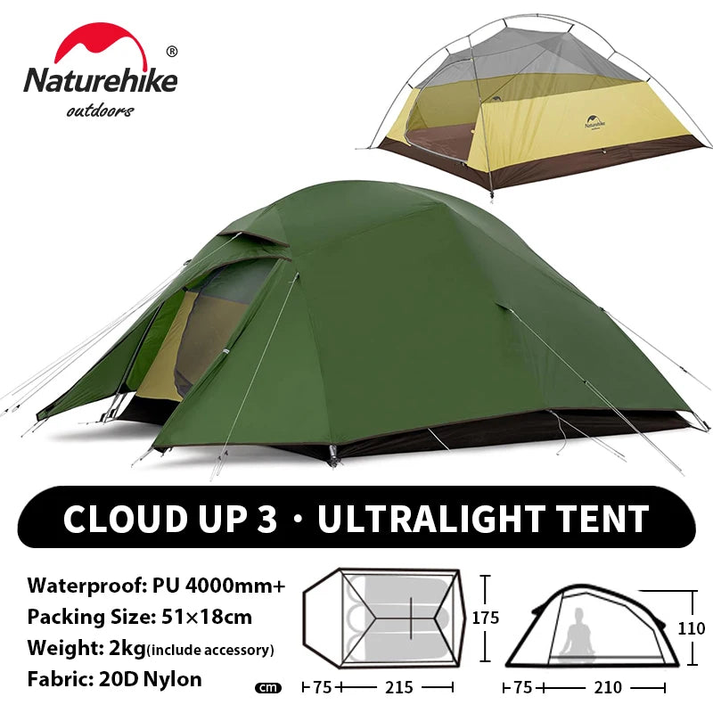 Naturehike Cloud Up 1 2 3 Person Camping Tent Ultralight Waterproof Trekking Tents Hiking Backpacking Shelter Tent Travel Tent