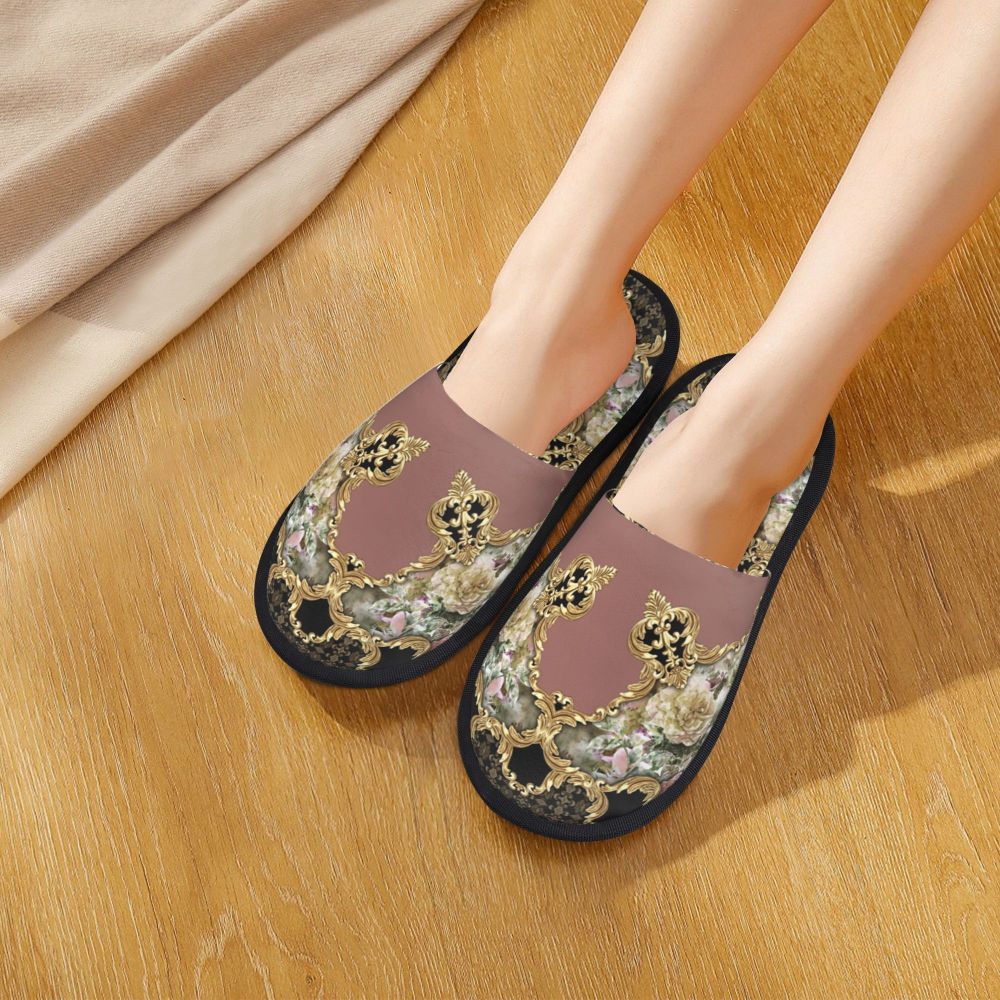 Custom Vintage Baroque Prints Greek Ornament Golden Meander Meandros Soft Scuff Memory Foam Slippers Women Hotel House Shoes