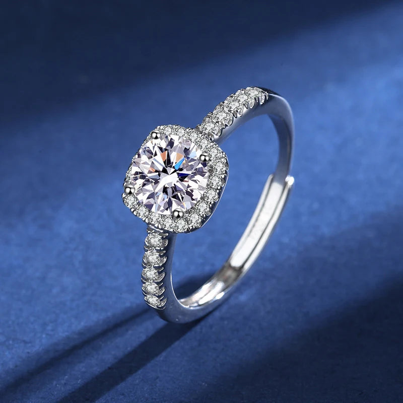 Moissanite And Zircon Ring D VVS1 Adjustable Size S925 Sliver Wedding Rings for Women Jewelry Party Fashion Top Quality Ring