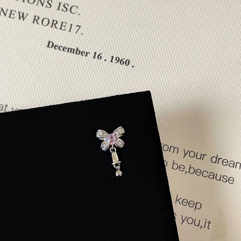 1 PCS Korean Style Cute Pink Zircon Crystal Ear Bone Nail 316L Stainless Steel Kpop Earrings for Women Cartilage Jewelry Gift