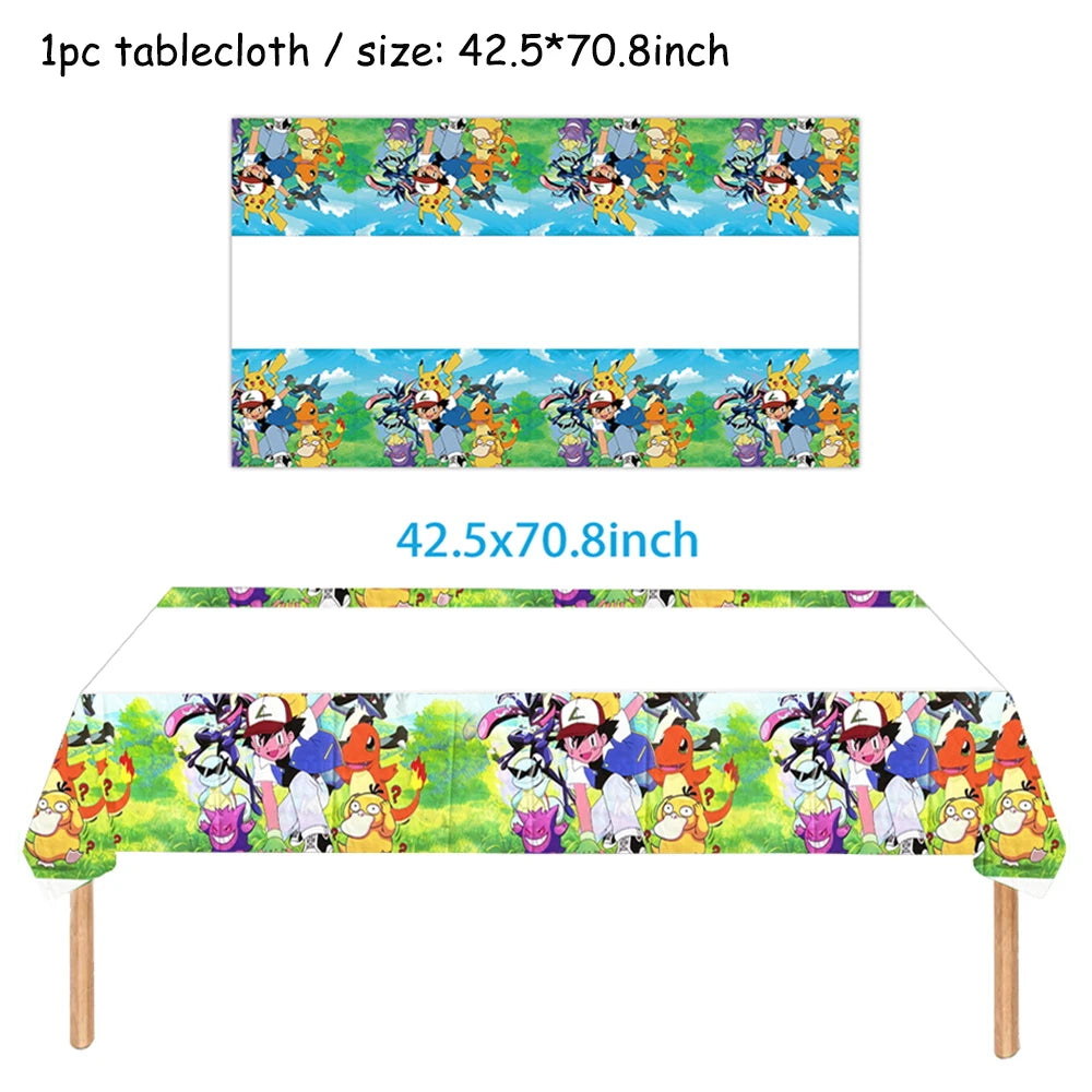 Pokemons Party Birthday Decoration Happy Pikachu Theme Tableware Cups Plates Balloons Banner Supplies Kids Favors Baby Shower