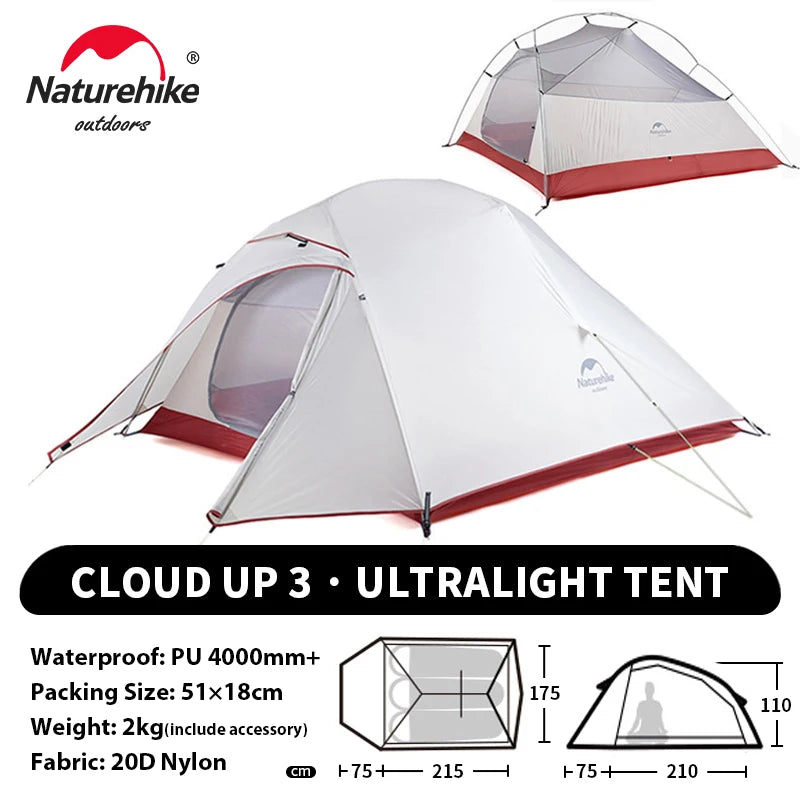 Naturehike Cloud Up 1 2 3 Person Camping Tent Ultralight Waterproof Trekking Tents Hiking Backpacking Shelter Tent Travel Tent