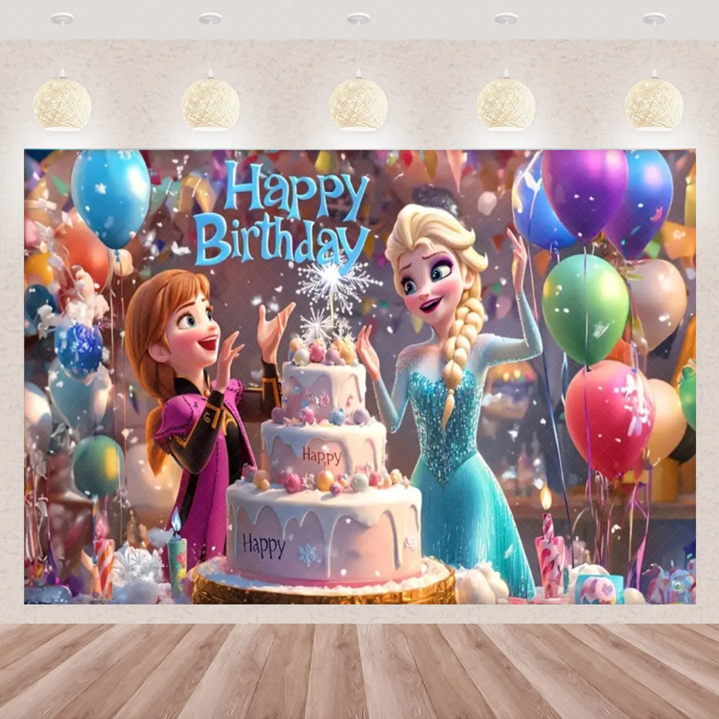 Frozen Elsa Anna Princess Theme Backdrop Frozen Birthday Party Decoration Baby Shower Supplies Background Photo Prop Girl Gift