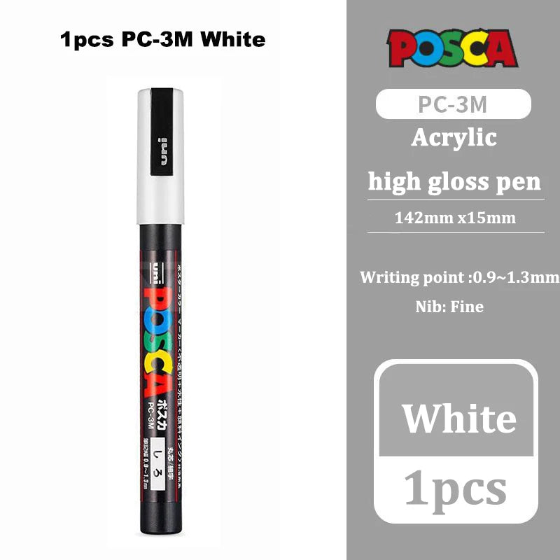 UNI Posca White Waterproof Permanent Acrylic Marker Pens Marcadores Non-fading POP Poster Pen Graffiti Advertisement Paint Pens