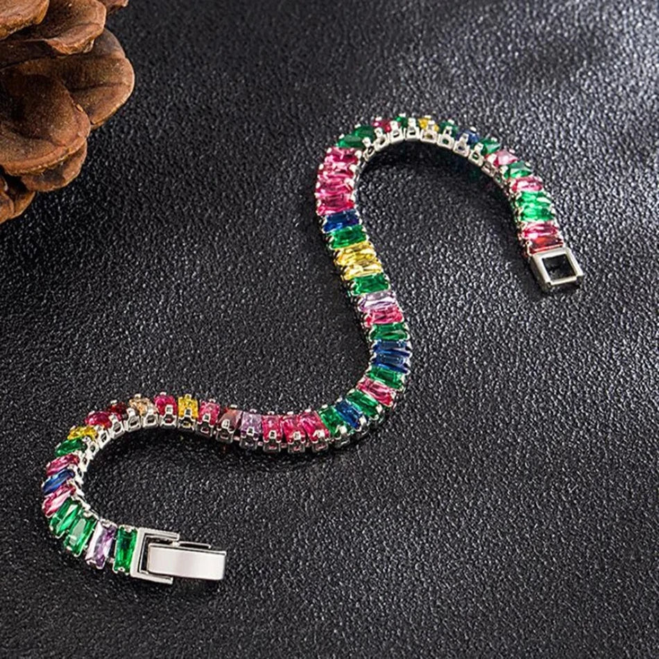 korean fashion 925 Sterling Silver Light Luxury Color Crystal Hand Bracelet For Women Charm Wedding Jewelry Gift Party 18cm