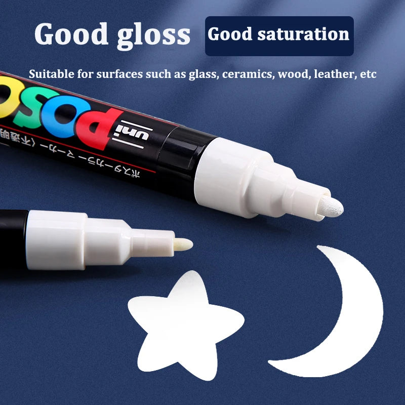 UNI Posca White Waterproof Permanent Acrylic Marker Pens Marcadores Non-fading POP Poster Pen Graffiti Advertisement Paint Pens