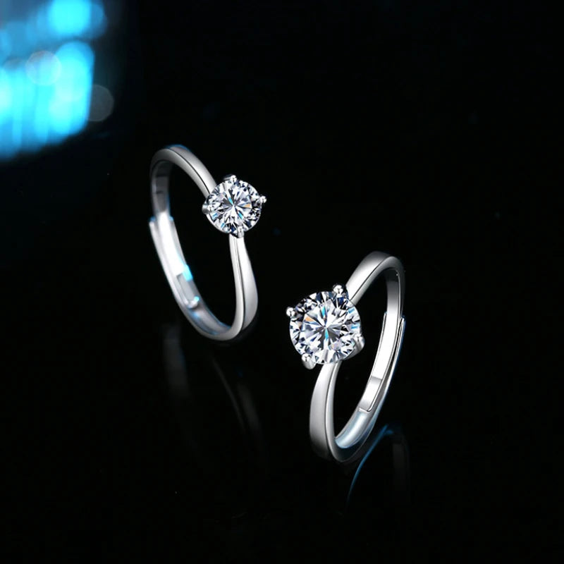 Moissanite And Zircon Ring D VVS1 Adjustable Size S925 Sliver Wedding Rings for Women Jewelry Party Fashion Top Quality Ring
