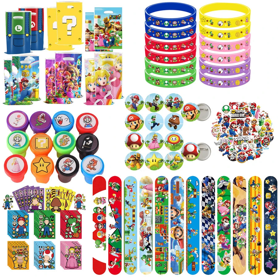 Super Mario Bros Party Supplies Kids Birthday Decoration Foil Balloons Keychain Straws Stamps Head Party Favors Christmas Theme