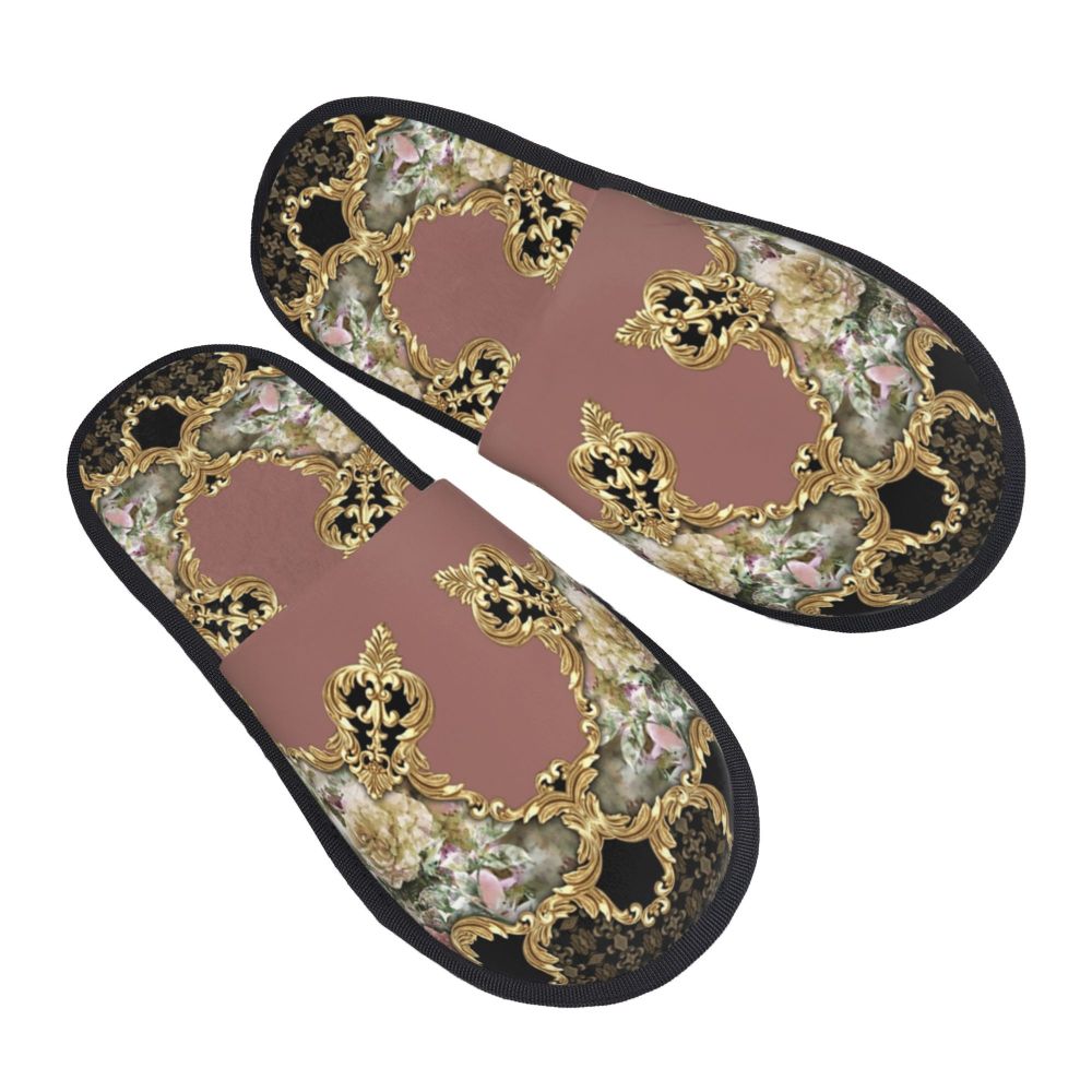 Custom Vintage Baroque Prints Greek Ornament Golden Meander Meandros Soft Scuff Memory Foam Slippers Women Hotel House Shoes