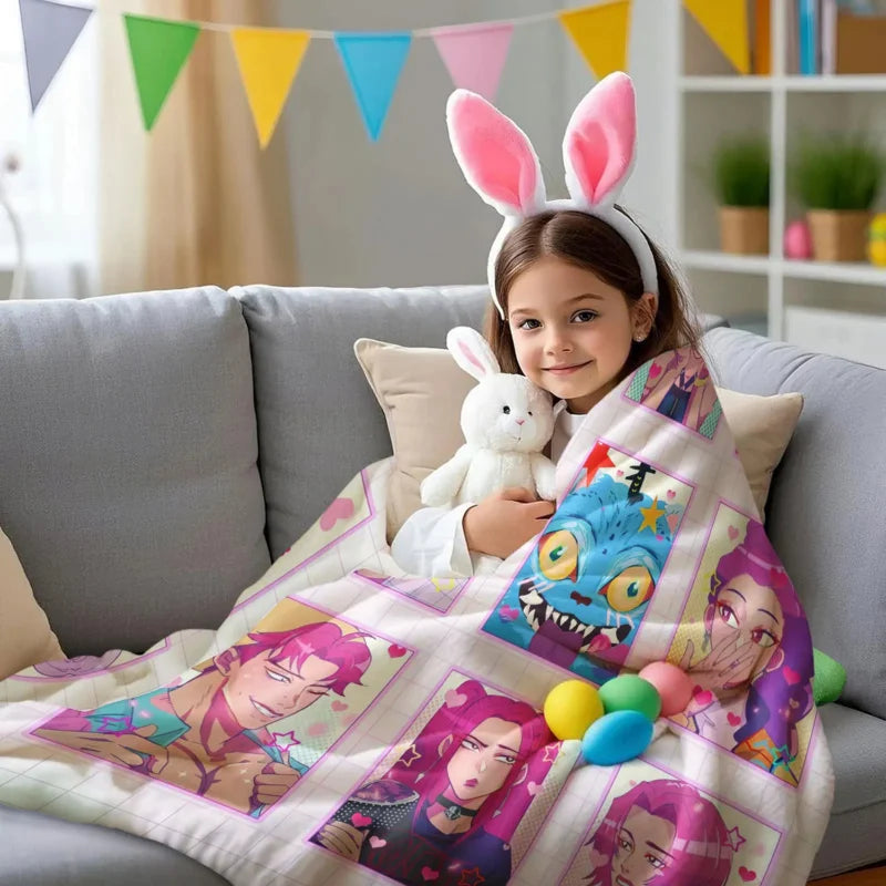 K POP D-Demon H-Hunters Collage Blanket Hot Anime Soft Warm Flannel Throw Sofa Bed Cover Travel Camping Kids Girls Fans Gift
