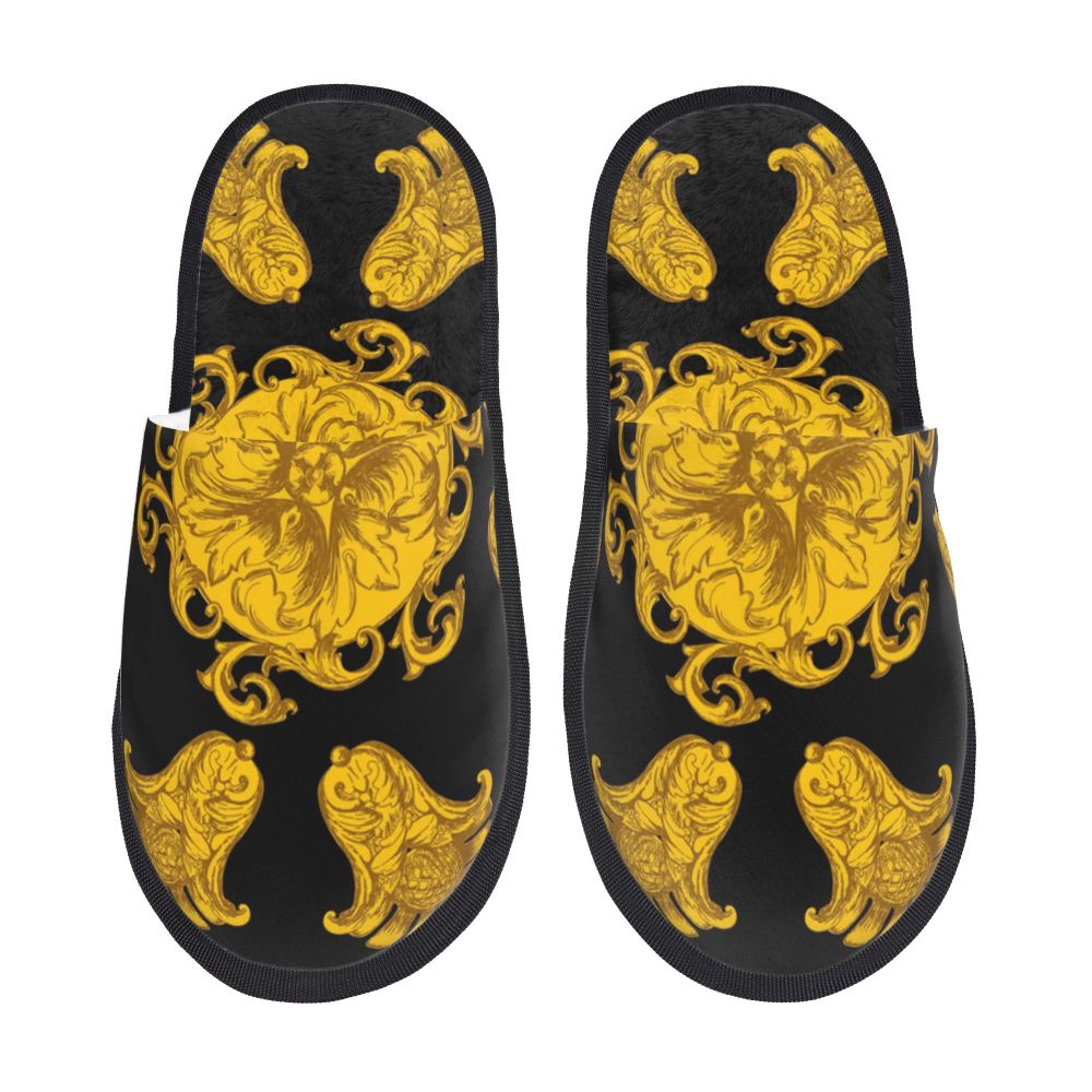 Custom Vintage Baroque Prints Greek Ornament Golden Meander Meandros Soft Scuff Memory Foam Slippers Women Hotel House Shoes