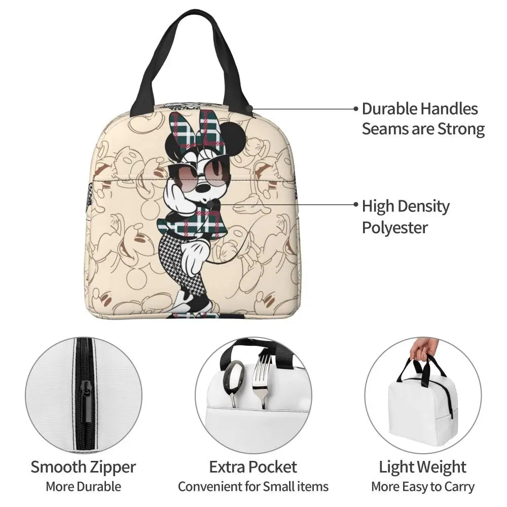 Custom Mickey Pink Minnie Mouse Lunch Bag Women Creative Design Cooler Warm Insulated Lunch Box for Kids School