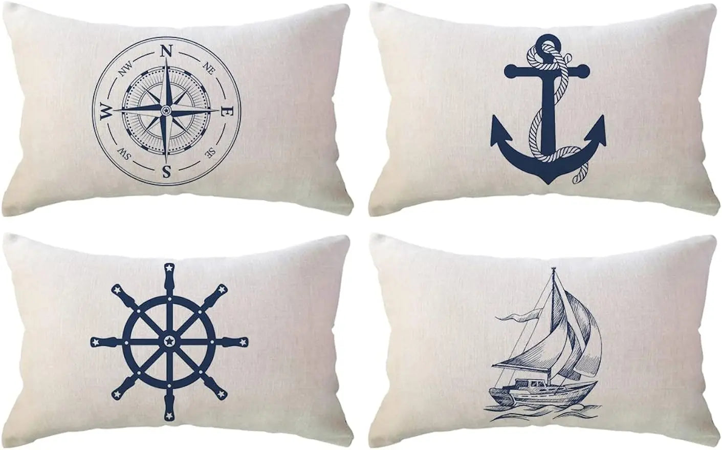 Sailing pillowcase Blue compass pattern ocean-themed cushion cover Decorative lumbar pillowcase 40X60cm