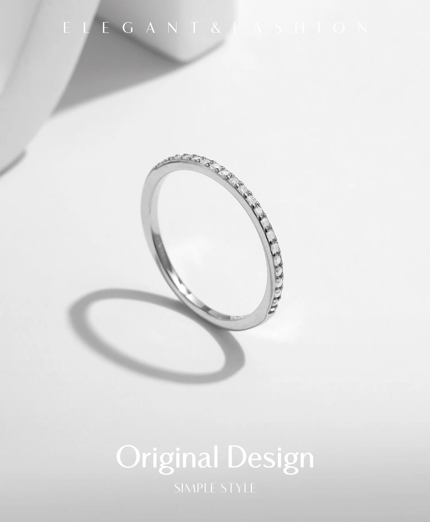 MODIAN Simple Eternity Moissanite Ring 925 Sterling Silver Sparkling Simple Thin Wedding Band Rings For Women Fine Jewelry