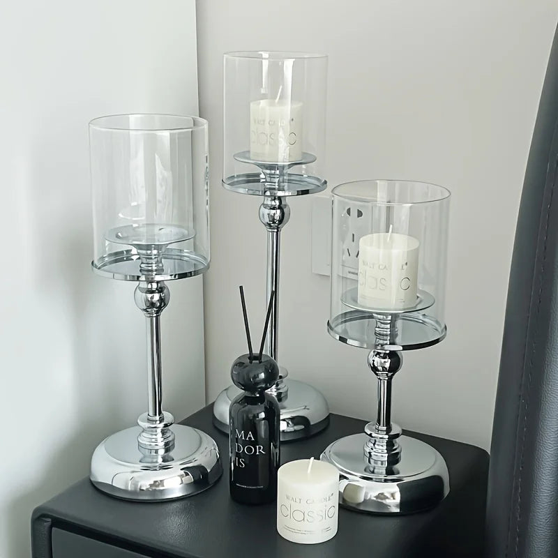 Glass Pillar Candle Holder Set Golden Silver Decorative Candlestick for Wedding Party Table Festival Decor 2026 New Fashion