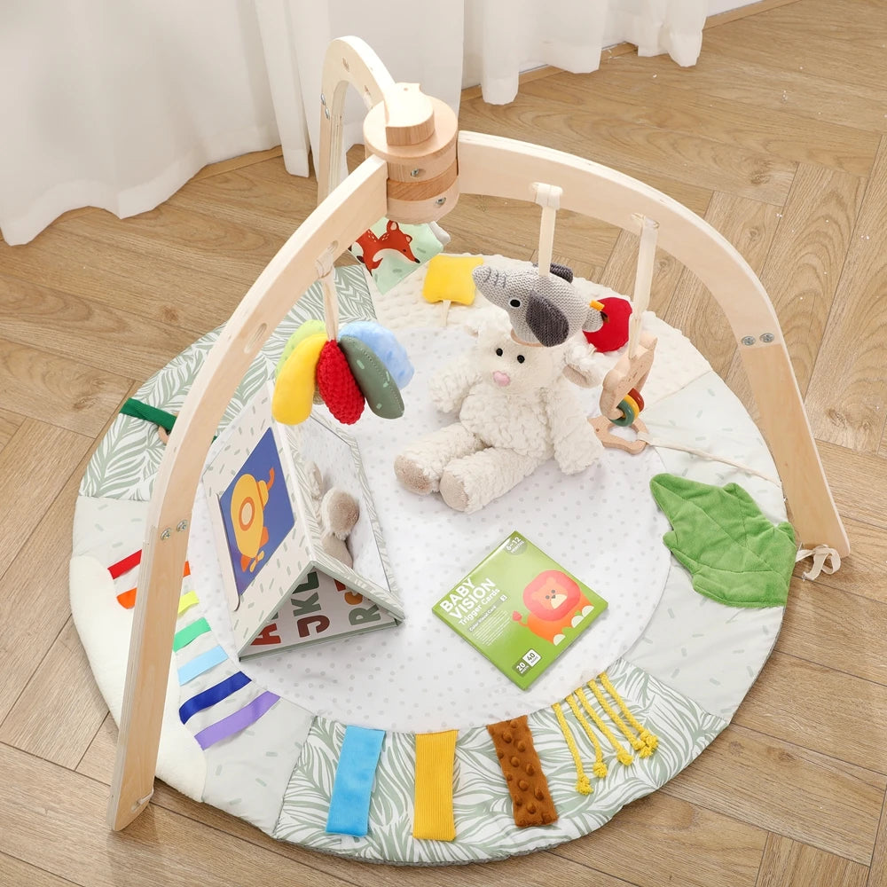Wooden Baby Play Gym Music Activity Mat 0-12 Baby Months Exercises For The Limbs Sensory Development Toys Mobile Suspended Bell