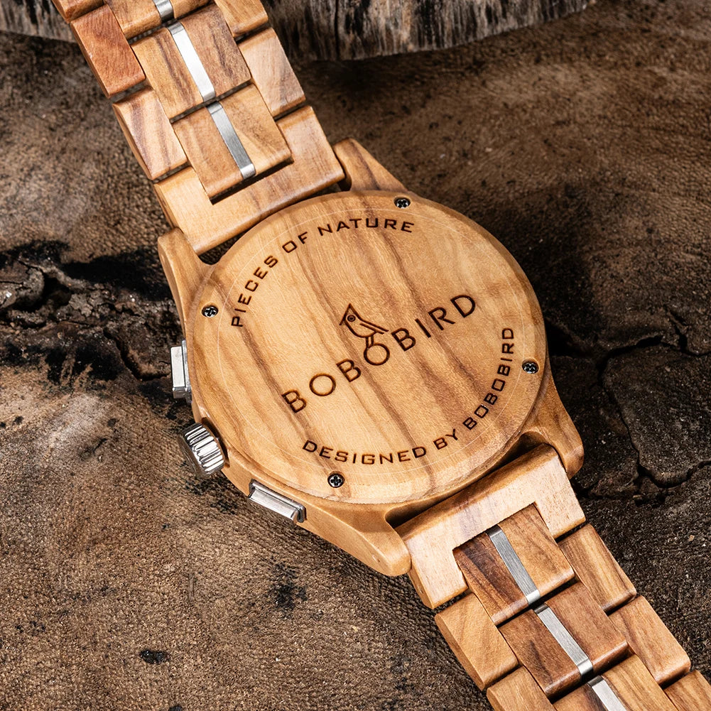Wooden Watch for Men BOBO BIRD Chronograph Wristwatch with Luminous Hands Wood Watches Anniversary Gift for Him