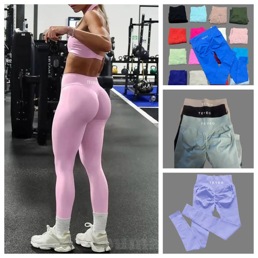 TEVEO Women's Mid-Waist Yoga Leggings with Peach-Butt Design, Feel-Like and Tight Fit, Suitable for Gym Workouts and Exercise.
