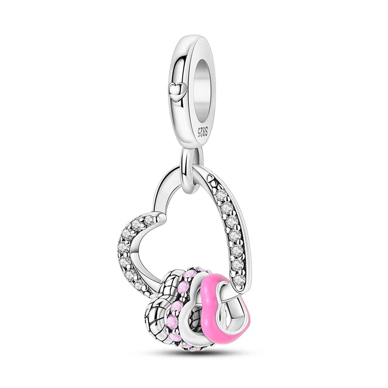 925 Sterling Silver Pink Series Charms Bow Tie Girl Cake Princess Beads Pendant Fit Original Bracelet DIY Jewelry Gift For Woman