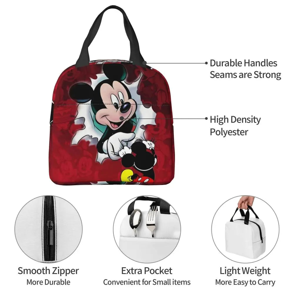 Custom Mickey Pink Minnie Mouse Lunch Bag Women Creative Design Cooler Warm Insulated Lunch Box for Kids School
