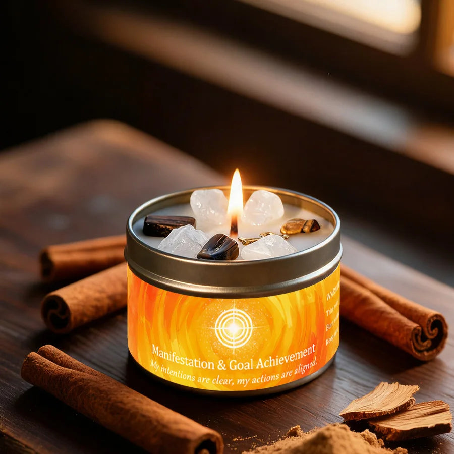 Scented Candles-3oz,Lavender&Chamomile Aroma with Healing Crystals, Great for Holiday Gifting Christmas/Halloween & Home Decor