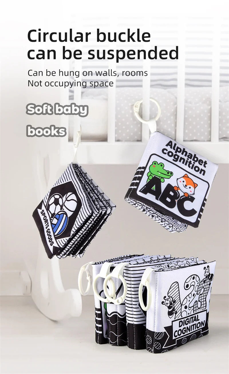 Soft Baby Clothes Book Sensory Toy Black and White High Contrast Visual Stimulation Book Toddler Early Learning Educational Book