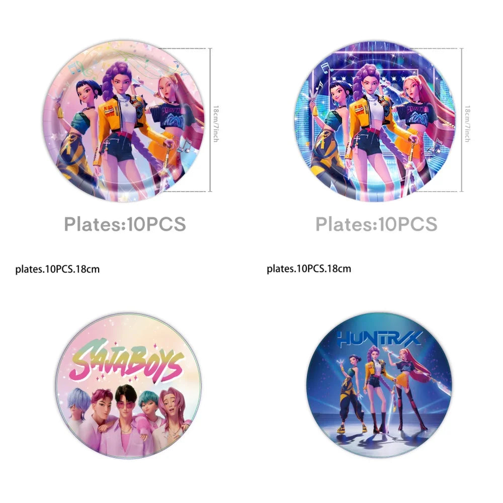 KPop Demon Hunters Birthday Decoration Disposable Party Tableware Paper Plates Napkins Cups Tablecloth Gift Bag Event Supplies