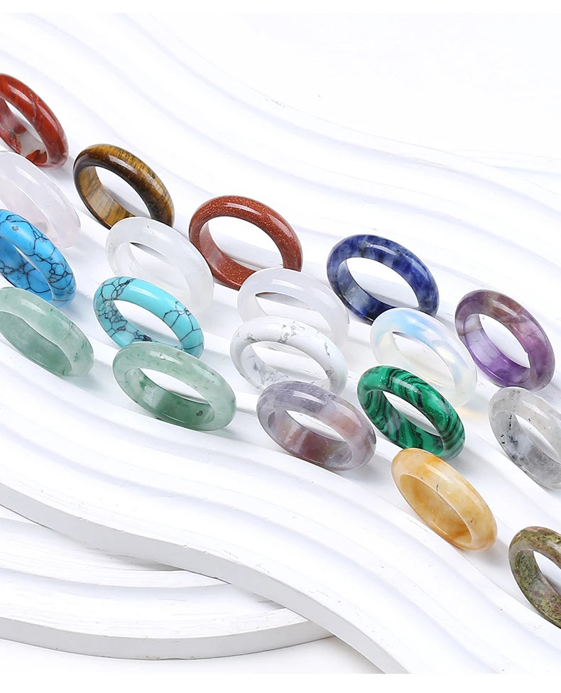 1 Pc Natural Crystal Stone Band Rings Amethyst Agate Obsidian Finger Solid Ring Women Men Minimalist Energy Healing Jewelry Gift