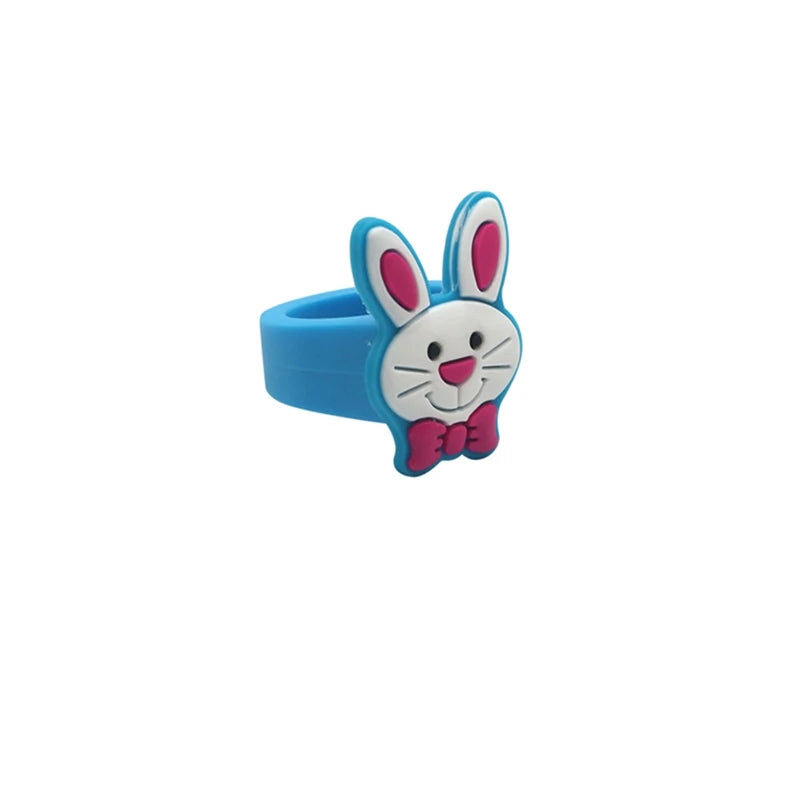 6/12PCS Cartoon Bunny Easter Egg Rings Kids Toys Ring Easter Party Gifts Supply Kids Easter Decoration Gifts Goodie Bag Fillers