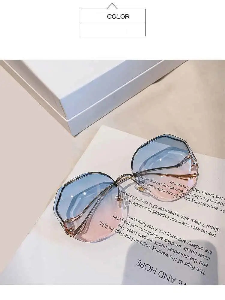 Trendy fashionable polygonal frameless cut edge sunglasses women's metal curved legs retro street photo sunglasses