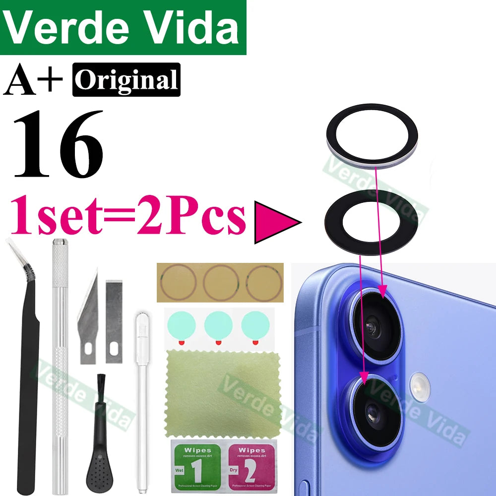 Original Back Camera Glass Replacement for iPhone 16 15 14 Pro Max 12 13 Mini 15 Plus Broken Camera Lens Repair Kits