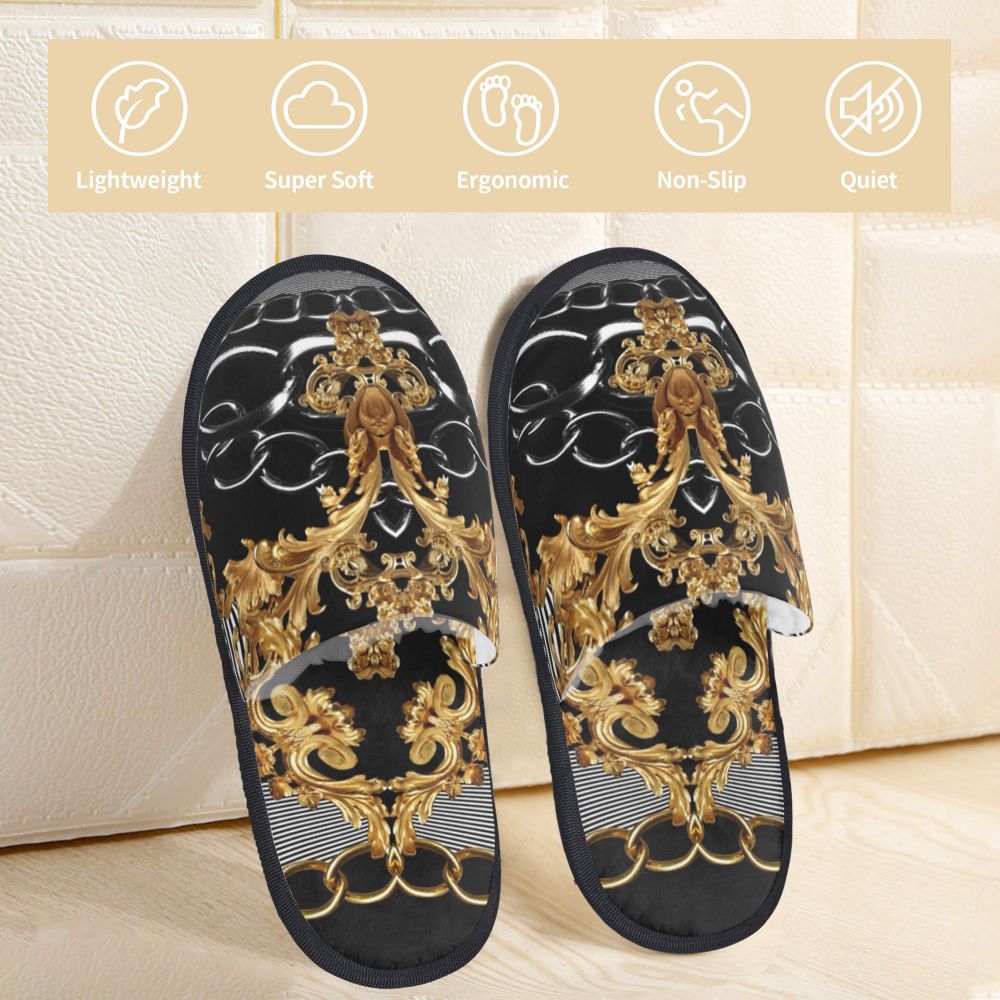 Custom Vintage Baroque Prints Greek Ornament Golden Meander Meandros Soft Scuff Memory Foam Slippers Women Hotel House Shoes
