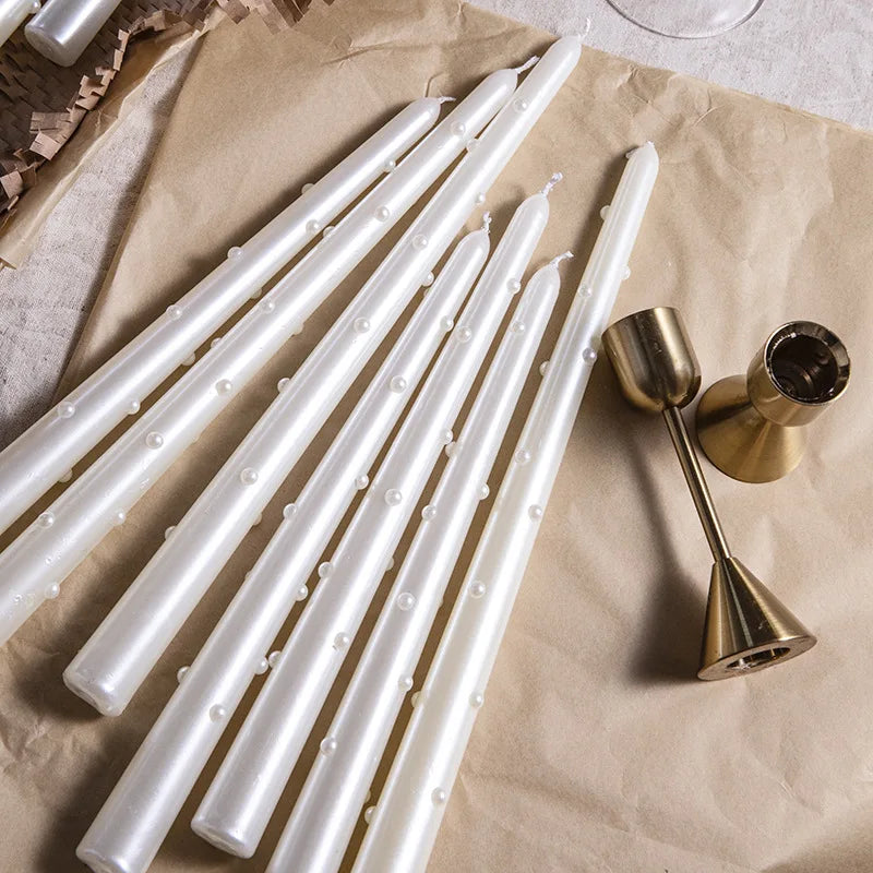 Long Decorative Candles White Pearl Taper Candles Gifts Guests for Wedding Luxury Home Decoration