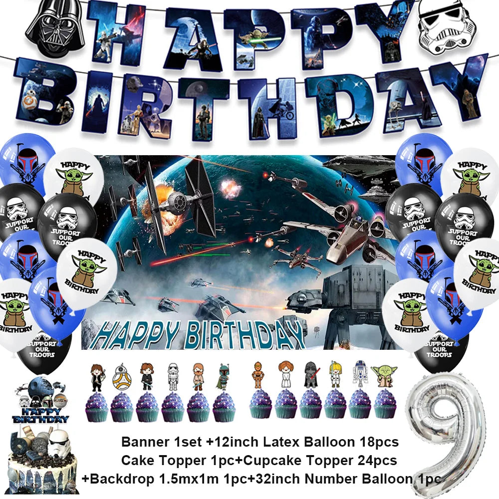Film Star Wars Theme Birthday Party Decorations Cake Topper Number Balloons Background Yoda Master Robot Backdrop Supplies Gifts