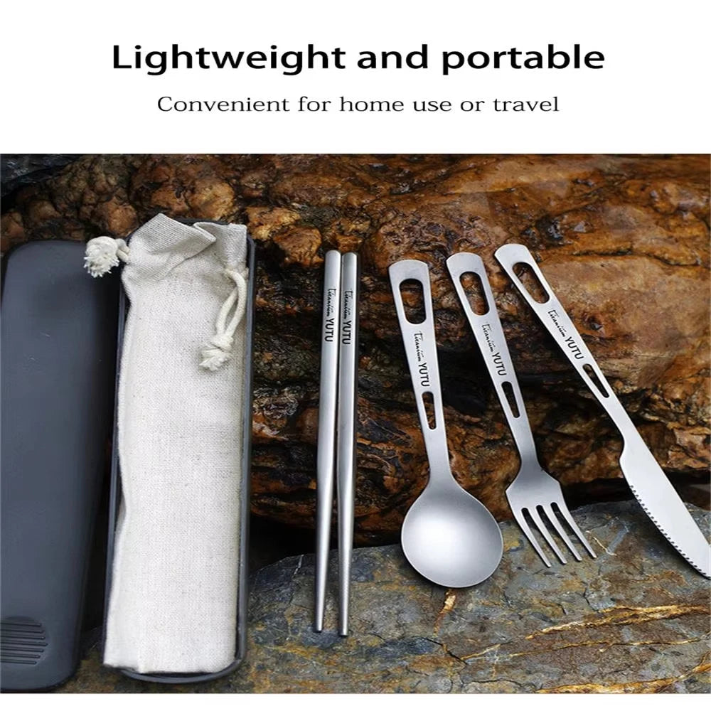 Pure Titanium Tableware Set Household Frosted Knife and Fork Spoon Chopsticks Travel Camping Portable Knife Fork Set