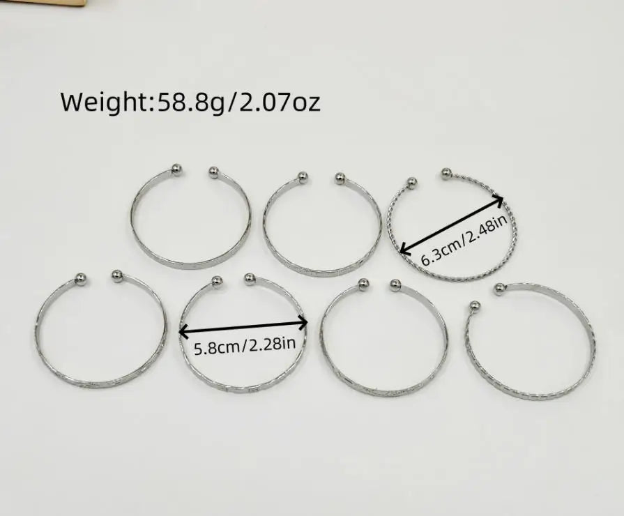 7Pcs Retro Metal Wire Bangles High Quality Exaggerated Open Bracelets Fashion Jewelry For Women Party Daily Wear