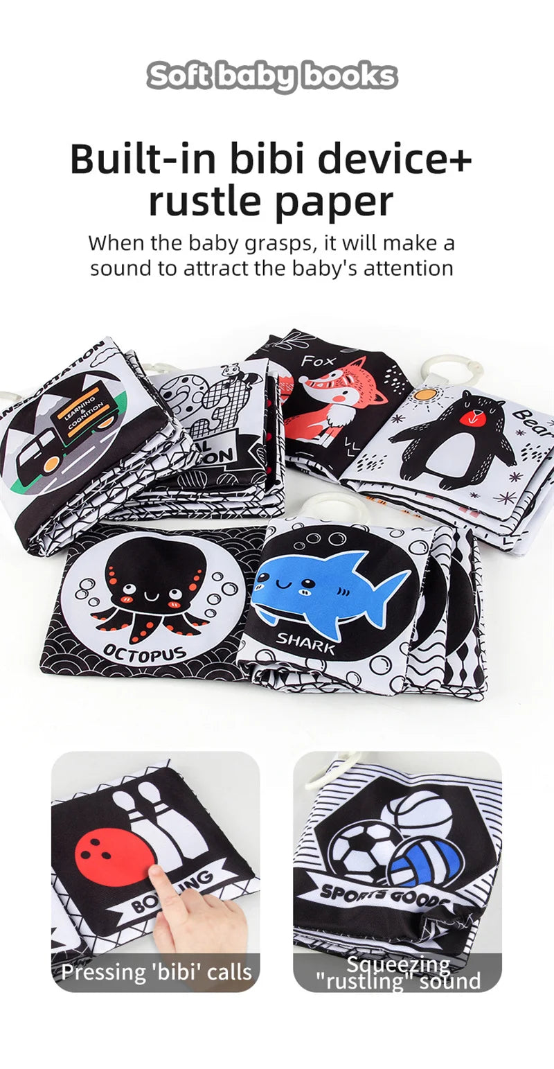 Soft Baby Clothes Book Sensory Toy Black and White High Contrast Visual Stimulation Book Toddler Early Learning Educational Book