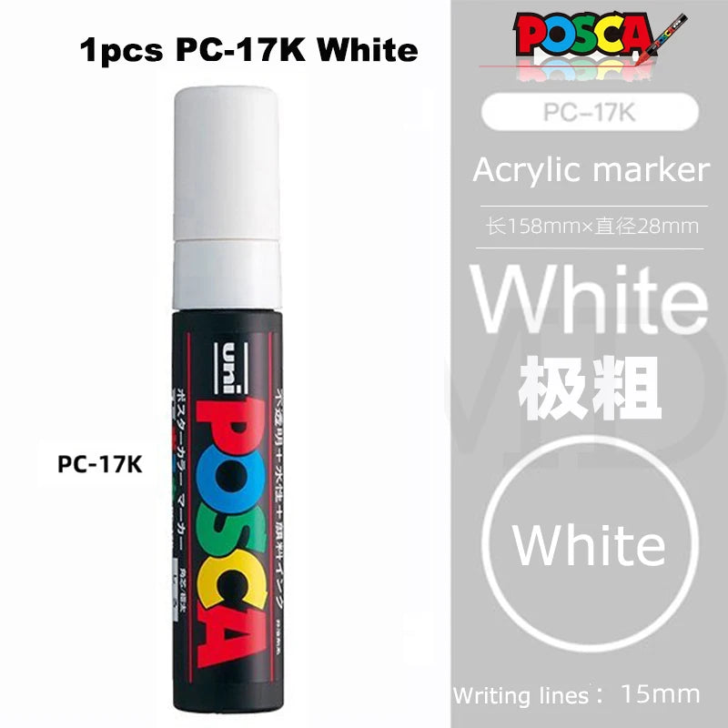 UNI Posca White Waterproof Permanent Acrylic Marker Pens Marcadores Non-fading POP Poster Pen Graffiti Advertisement Paint Pens