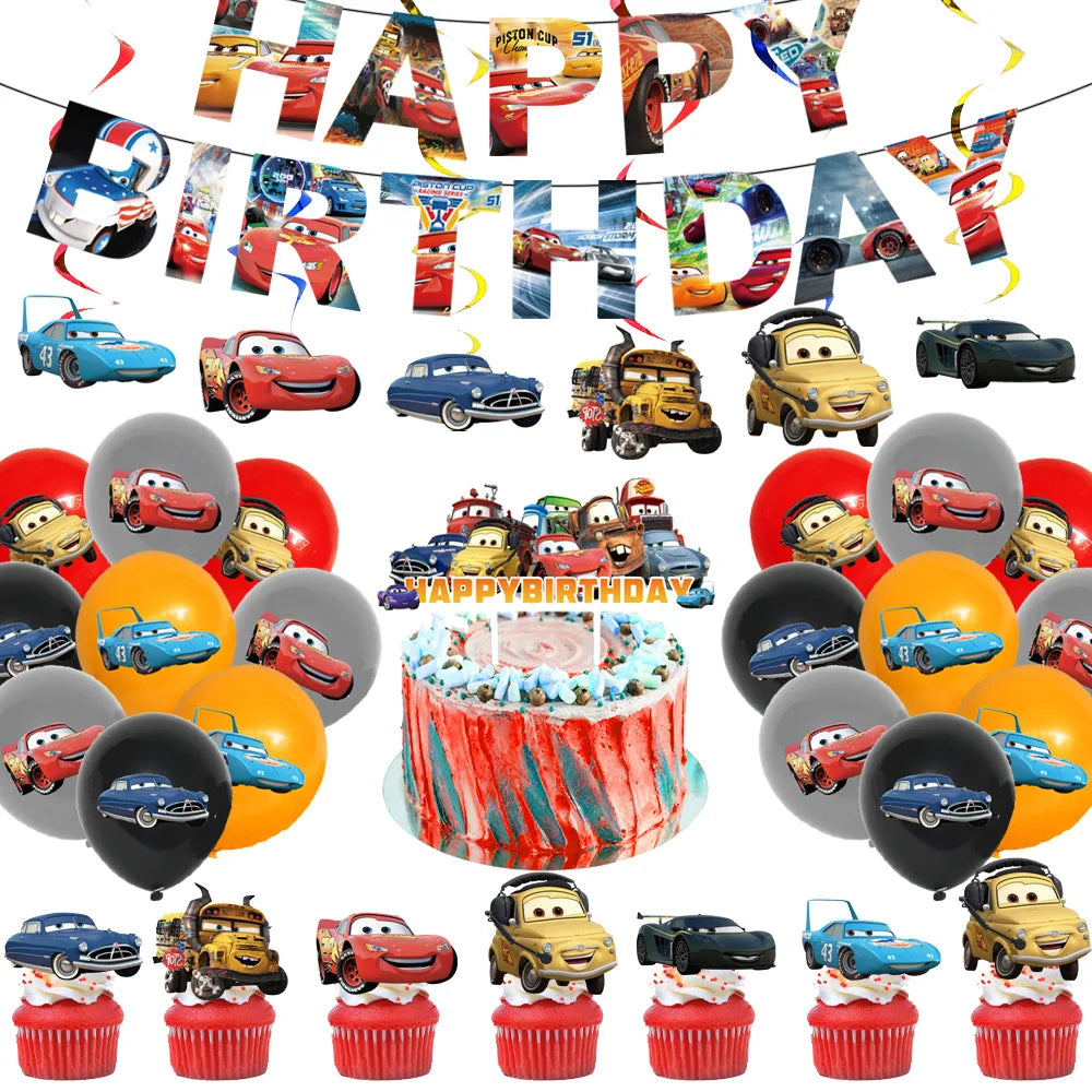 Disney Cars Birthday Decoration, Cartoon, Lightning Mcqueen, Paper Plates, Napkins, Cups, Balloon, Event Supplies, Baby Shower