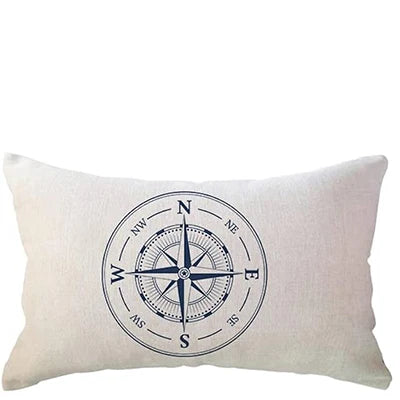 Sailing pillowcase Blue compass pattern ocean-themed cushion cover Decorative lumbar pillowcase 40X60cm