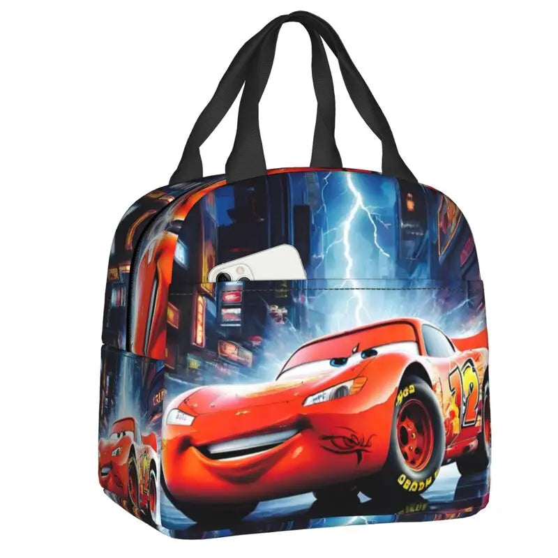Custom Car 95 Lightning Mcqueen Insulated Lunch Bag for Women Resuable Racing Car Thermal Cooler Bento Box Office Picnic Travel