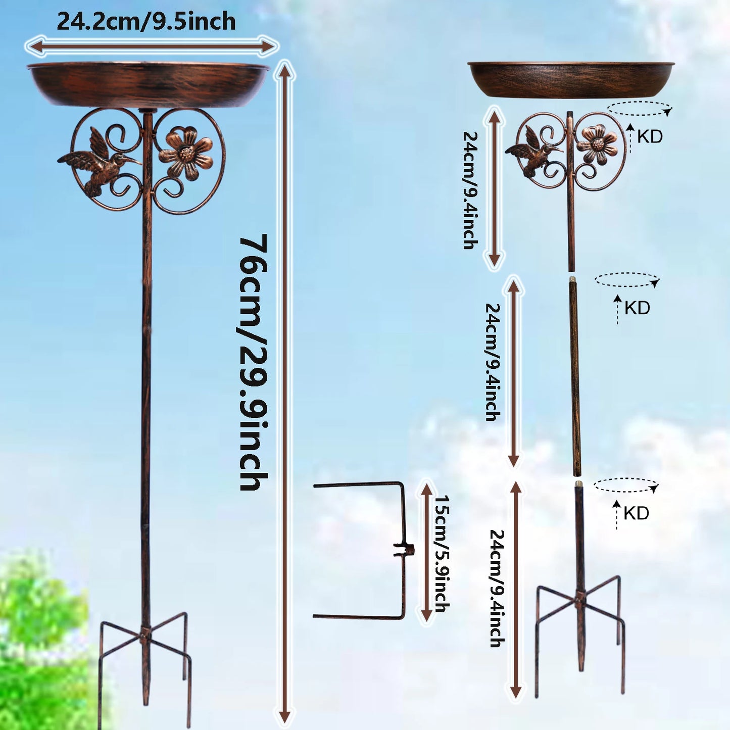 1PC Garden Metal Bird Bath/Feeder, Detachable Cast Iron Decorative Bird Feeder, Suitable for Garden, Patio, and Lawn Decorat